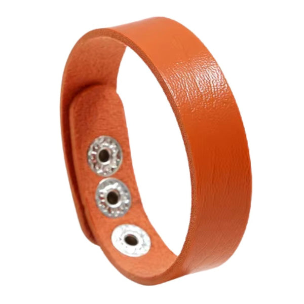 BLAZEFIT ORANGE STRAP - 18mm Genuine Leather Bracelet with Stainless Steel Stud button Closure for Men & Boys (6.6-7.1-7.6 inch)