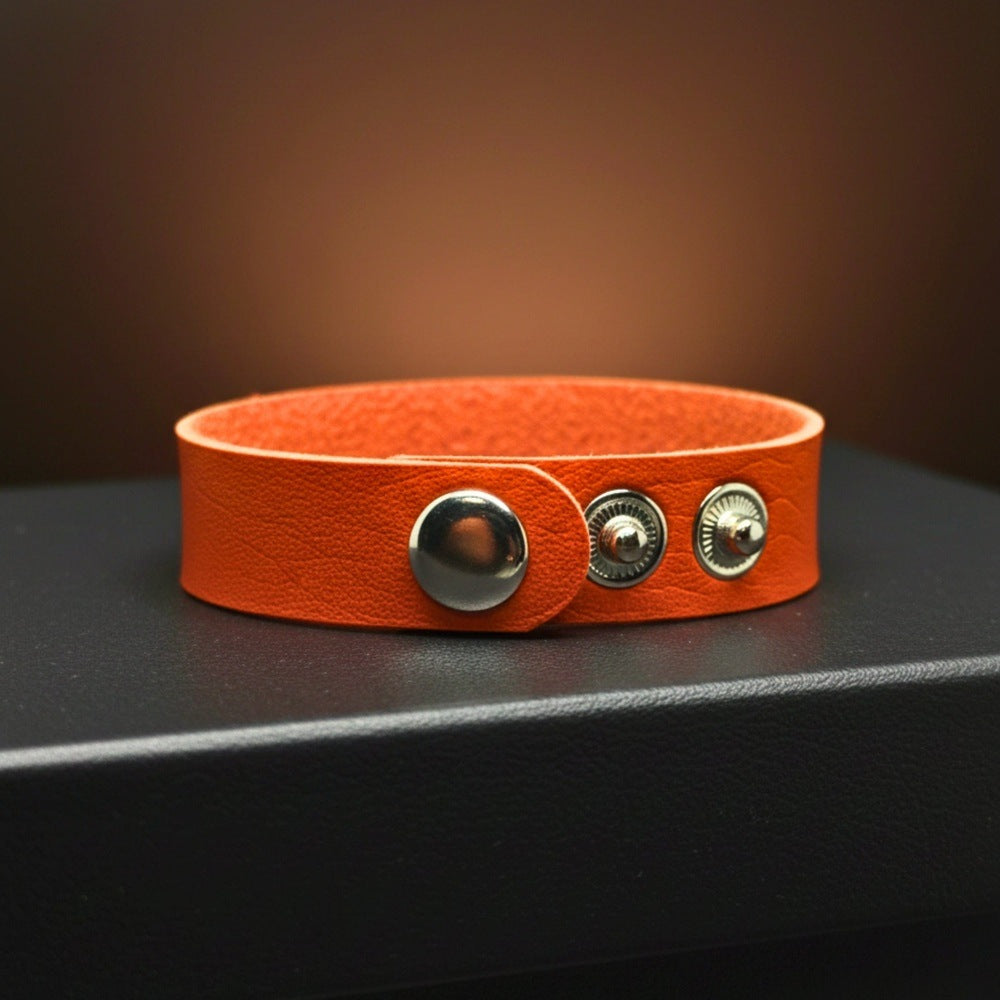 THE MEN THING Leather Bracelet BLAZEFIT ORANGE STRAP - 18mm Genuine Leather Bracelet with Stainless Steel Stud button Closure for Men & Boys (6.6-7.1-7.6 inch)