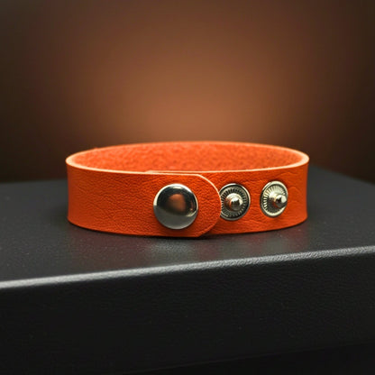 THE MEN THING Leather Bracelet BLAZEFIT ORANGE STRAP - 18mm Genuine Leather Bracelet with Stainless Steel Stud button Closure for Men & Boys (6.6-7.1-7.6 inch)
