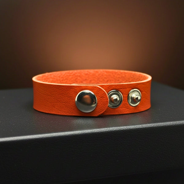 BLAZEFIT ORANGE STRAP - 18mm Genuine Leather Bracelet with Stainless Steel Stud button Closure for Men & Boys (6.6-7.1-7.6 inch)