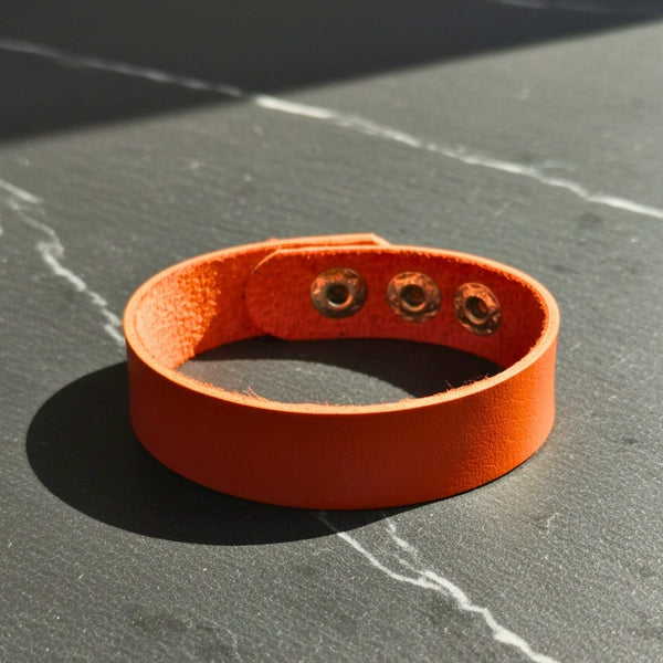 BLAZEFIT ORANGE STRAP - 18mm Genuine Leather Bracelet with Stainless Steel Stud button Closure for Men & Boys (6.6-7.1-7.6 inch)