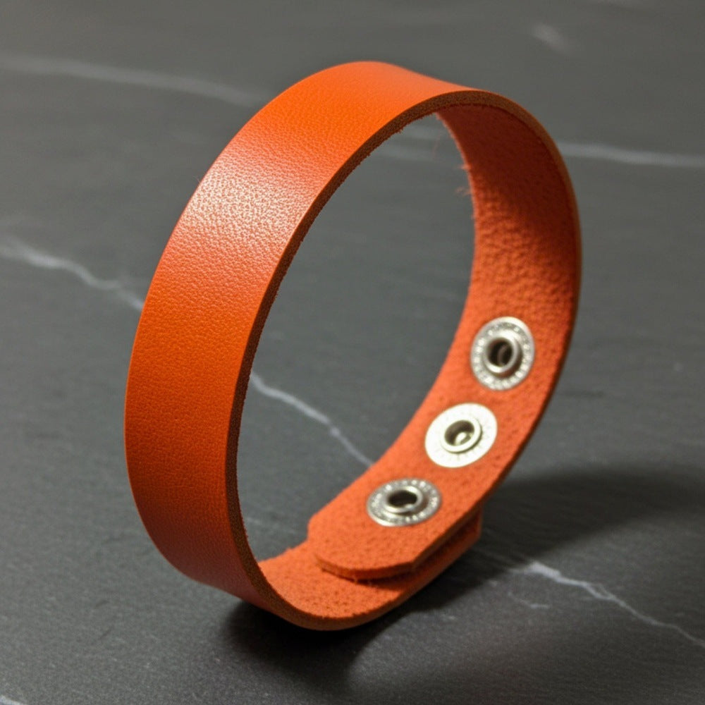 THE MEN THING Leather Bracelet BLAZEFIT ORANGE STRAP - 18mm Genuine Leather Bracelet with Stainless Steel Stud button Closure for Men & Boys (6.6-7.1-7.6 inch)