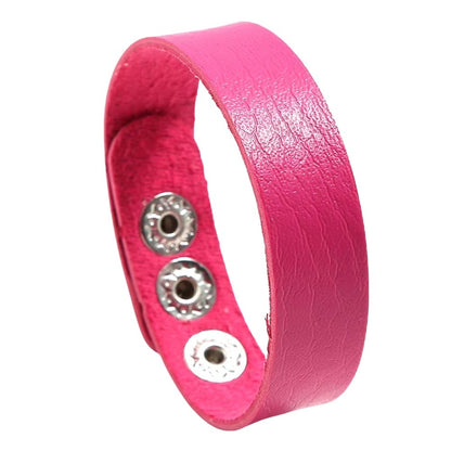THE MEN THING Leather Bracelet BLAZEFIT PINK STRAP - 18mm Genuine Leather Bracelet with Stainless Steel Stud button Closure for Men & Boys (6.6-7.1-7.6 inch)