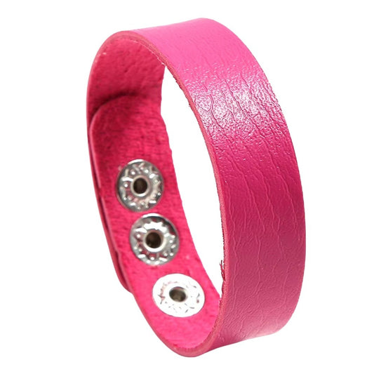 THE MEN THING Leather Bracelet BLAZEFIT PINK STRAP - 18mm Genuine Leather Bracelet with Stainless Steel Stud button Closure for Men & Boys (6.6-7.1-7.6 inch)