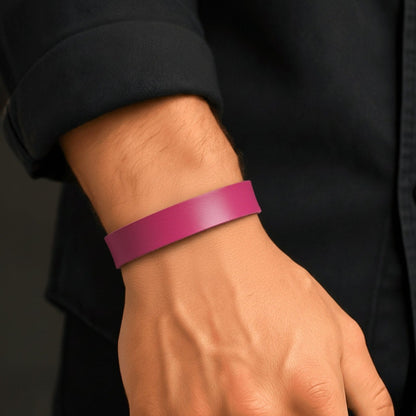 THE MEN THING Leather Bracelet BLAZEFIT PINK STRAP - 18mm Genuine Leather Bracelet with Stainless Steel Stud button Closure for Men & Boys (6.6-7.1-7.6 inch)