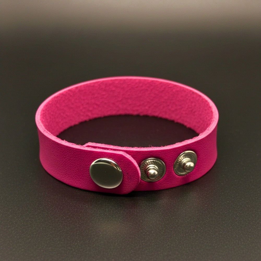 THE MEN THING Leather Bracelet BLAZEFIT PINK STRAP - 18mm Genuine Leather Bracelet with Stainless Steel Stud button Closure for Men & Boys (6.6-7.1-7.6 inch)