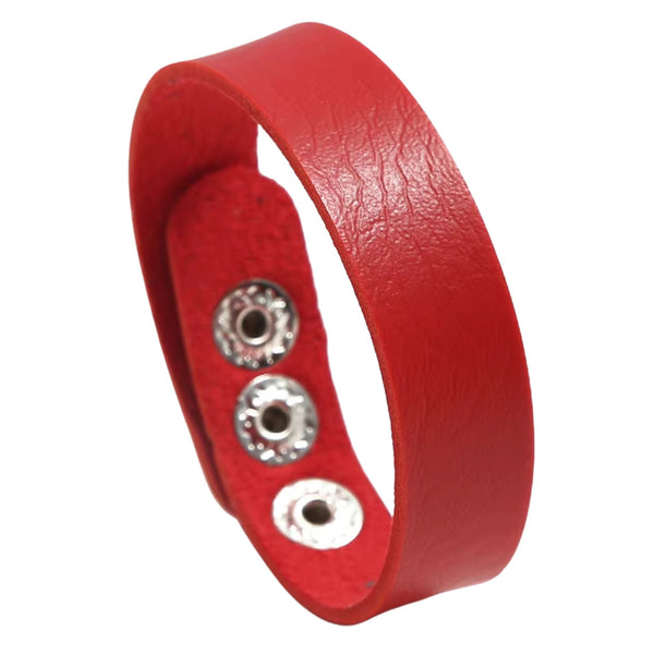 BLAZEFIT RED STRAP - 18mm Genuine Leather Bracelet with Stainless Steel Stud button Closure for Men & Boys (6.6-7.1-7.6 inch)