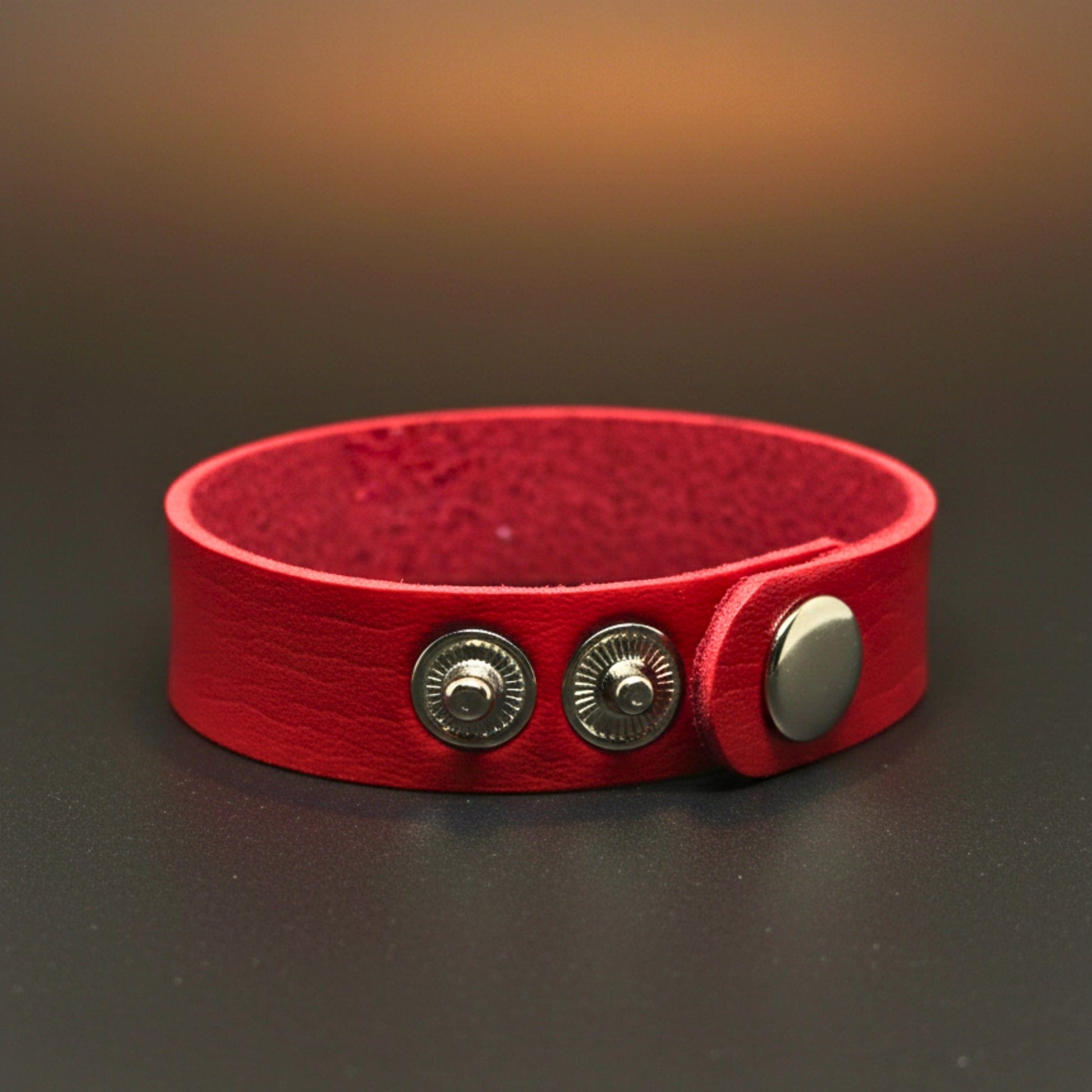 THE MEN THING Leather Bracelet BLAZEFIT RED STRAP - 18mm Genuine Leather Bracelet with Stainless Steel Stud button Closure for Men & Boys (6.6-7.1-7.6 inch)