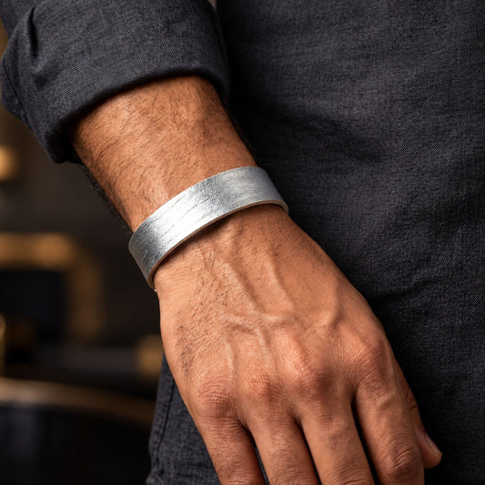 THE MEN THING Leather Bracelet BLAZEFIT SILVER STRAP - 18mm Genuine Leather Bracelet with Stainless Steel Stud button Closure for Men & Boys (6.6-7.1-7.6 inch)