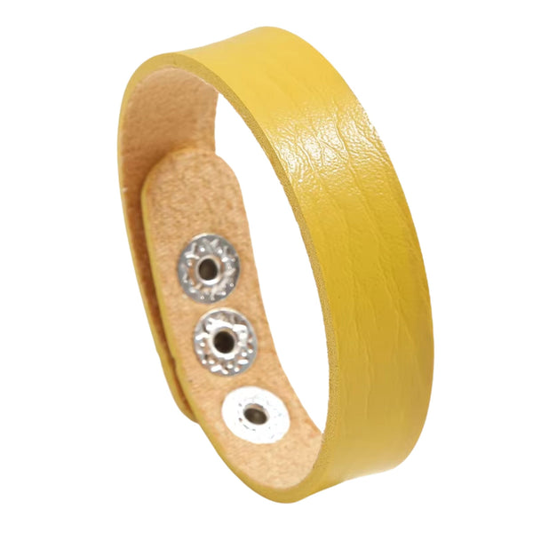 BLAZEFIT YELLOW STRAP - 18mm Genuine Leather Bracelet with Stainless Steel Stud button Closure for Men & Boys (6.6-7.1-7.6 inch)