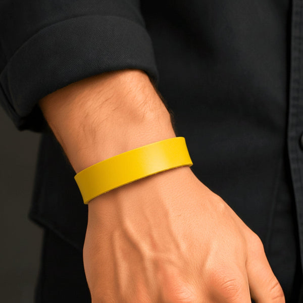 BLAZEFIT YELLOW STRAP - 18mm Genuine Leather Bracelet with Stainless Steel Stud button Closure for Men & Boys (6.6-7.1-7.6 inch)