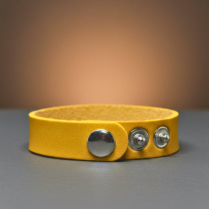 THE MEN THING Leather Bracelet BLAZEFIT YELLOW STRAP - 18mm Genuine Leather Bracelet with Stainless Steel Stud button Closure for Men & Boys (6.6-7.1-7.6 inch)