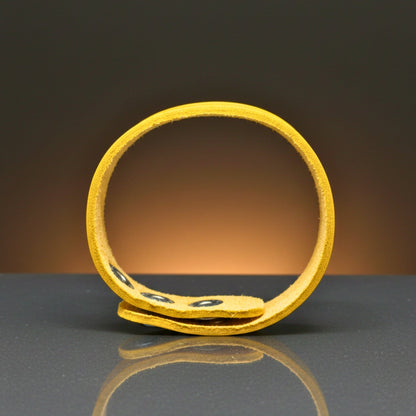 THE MEN THING Leather Bracelet BLAZEFIT YELLOW STRAP - 18mm Genuine Leather Bracelet with Stainless Steel Stud button Closure for Men & Boys (6.6-7.1-7.6 inch)