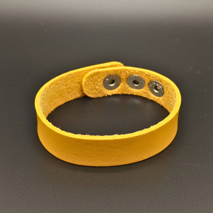 THE MEN THING Leather Bracelet BLAZEFIT YELLOW STRAP - 18mm Genuine Leather Bracelet with Stainless Steel Stud button Closure for Men & Boys (6.6-7.1-7.6 inch)