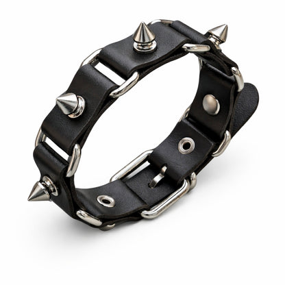 THE MEN THING Leather Bracelet BOLD SPIKED - 23 mm Genuine Leather Adjustable Bracelet for Men & Boys (8 to 9 inch)