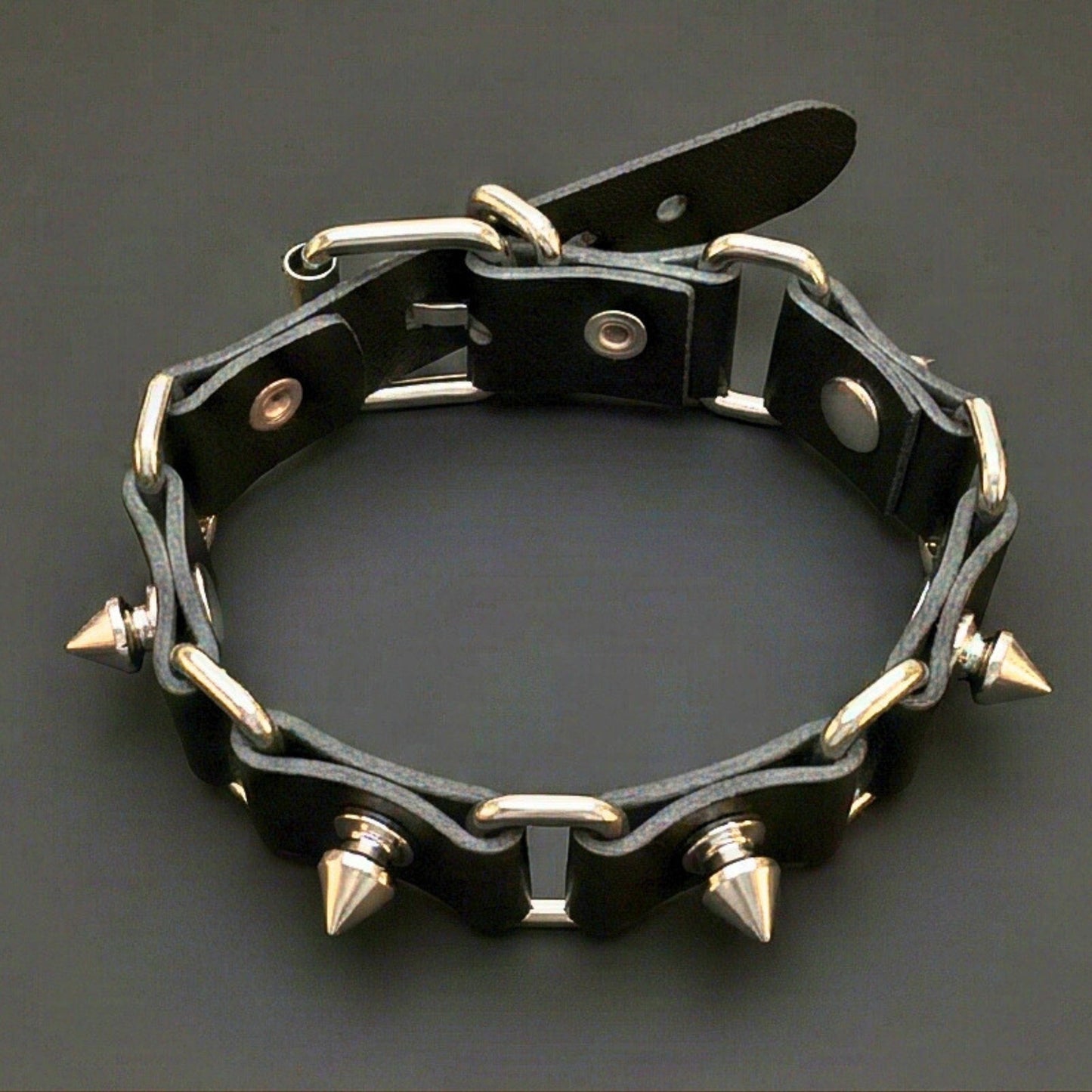 THE MEN THING Leather Bracelet BOLD SPIKED - 23 mm Genuine Leather Adjustable Bracelet for Men & Boys (8 to 9 inch)
