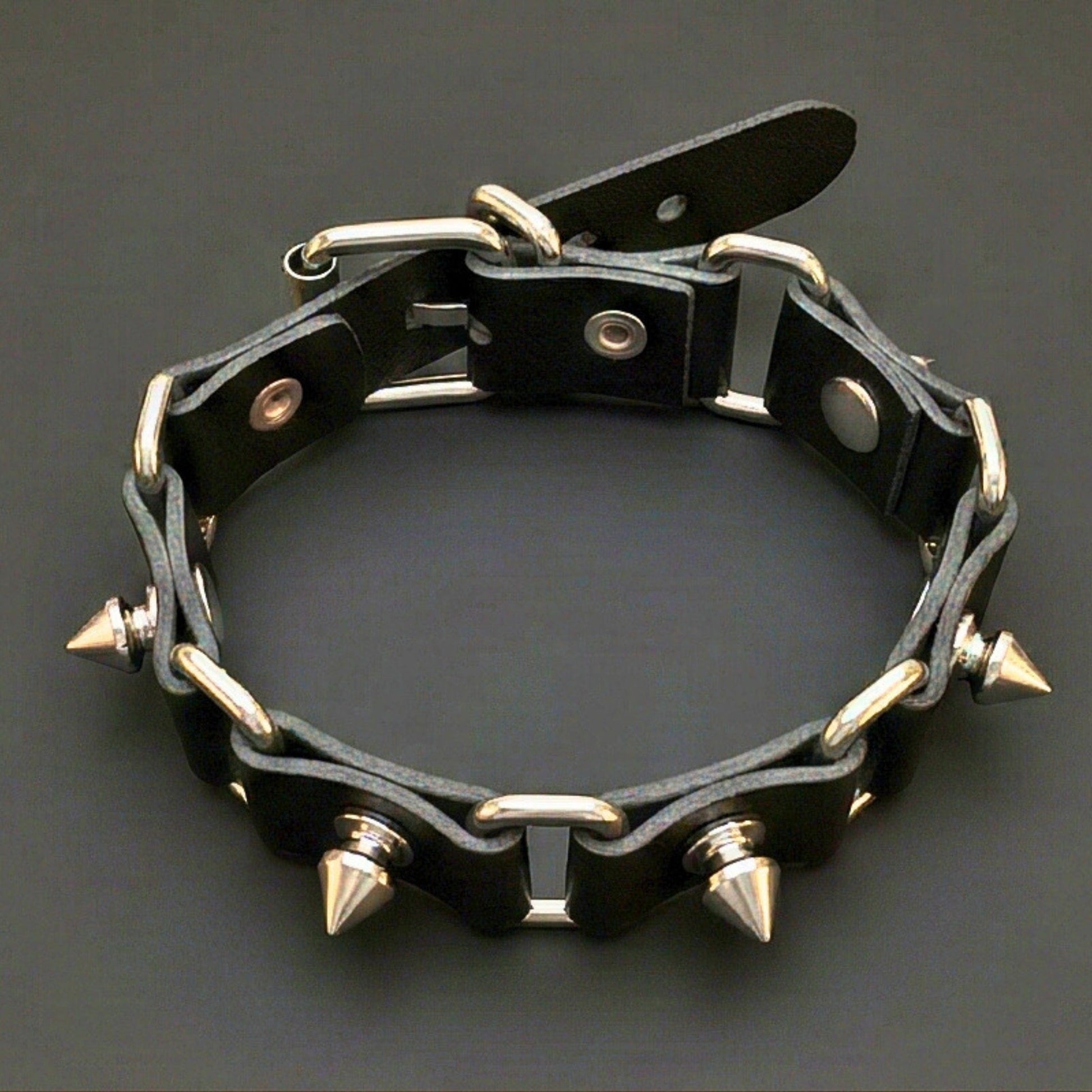 THE MEN THING Leather Bracelet BOLD SPIKED - 23 mm Genuine Leather Adjustable Bracelet for Men & Boys (8 to 9 inch)