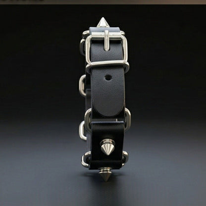 THE MEN THING Leather Bracelet BOLD SPIKED - 23 mm Genuine Leather Adjustable Bracelet for Men & Boys (8 to 9 inch)