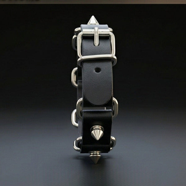 BOLD SPIKED - 23 mm Genuine Leather Adjustable Bracelet for Men & Boys (8 to 9 inch)