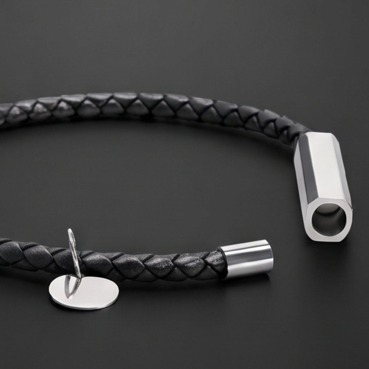 THE MEN THING Leather Bracelet BRAID BAR - 6mm Genuine Leather Bracelet with Stainless Steel Magnetic Barrel Clasp for Men & Boys (8 inch)