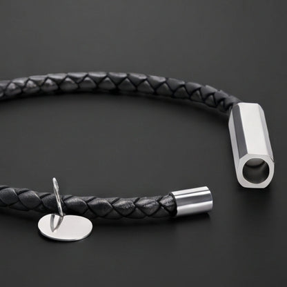 THE MEN THING Leather Bracelet BRAID BAR - 6mm Genuine Leather Bracelet with Stainless Steel Magnetic Barrel Clasp for Men & Boys (8 inch)