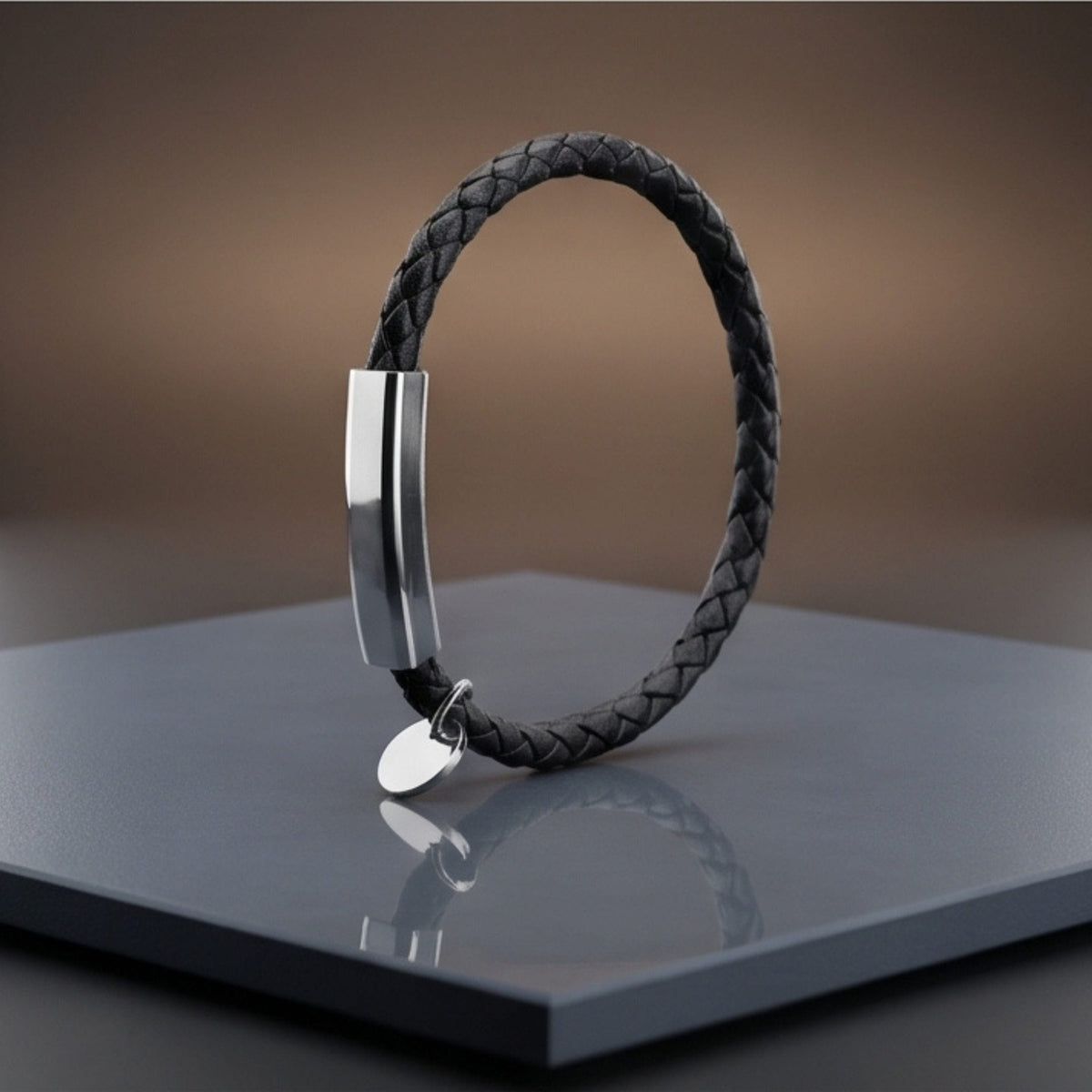 THE MEN THING Leather Bracelet BRAID BAR - 6mm Genuine Leather Bracelet with Stainless Steel Magnetic Barrel Clasp for Men & Boys (8 inch)