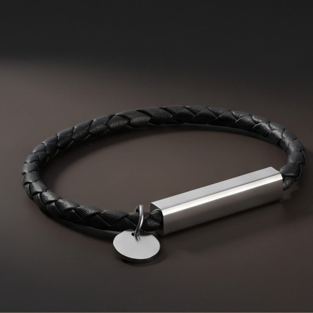 THE MEN THING Leather Bracelet BRAID BAR - 6mm Genuine Leather Bracelet with Stainless Steel Magnetic Barrel Clasp for Men & Boys (8 inch)
