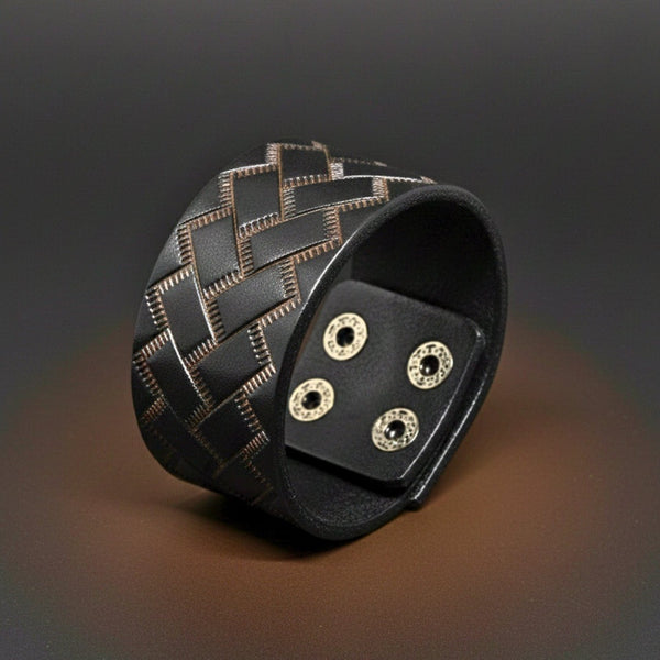 BRAIDX VALOR - BLACK- 40mm Black Genuine Leather Adjustable Bracelet for Men & Boys (9 inch)