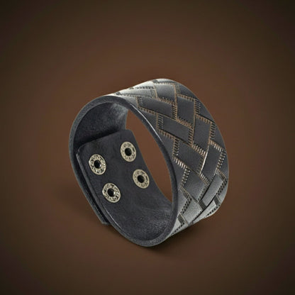 THE MEN THING Leather Bracelet BRAIDX VALOR - BLACK- 40mm Black Genuine Leather Bracelet for Men & Boys (9 inch)