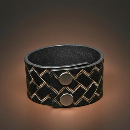 THE MEN THING Leather Bracelet BRAIDX VALOR - BLACK- 40mm Black Genuine Leather Bracelet for Men & Boys (9 inch)