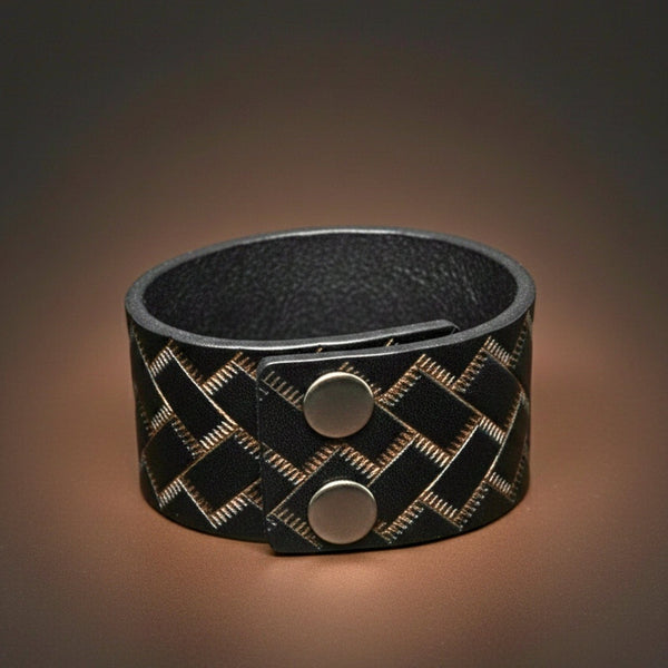 BRAIDX VALOR - BLACK- 40mm Black Genuine Leather Adjustable Bracelet for Men & Boys (9 inch)