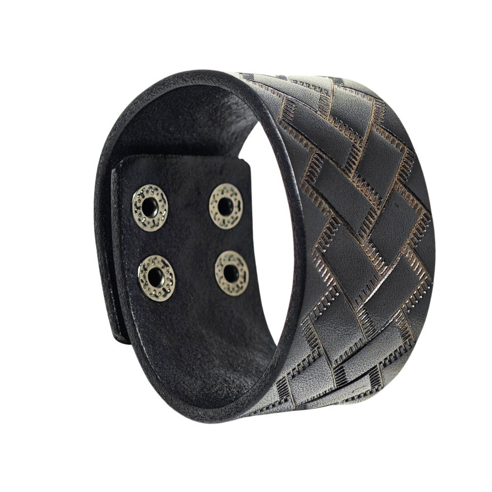 THE MEN THING Leather Bracelet BRAIDX VALOR - BLACK- 40mm Black Genuine Leather Bracelet for Men & Boys (9 inch)