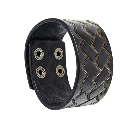 THE MEN THING Leather Bracelet BRAIDX VALOR - BLACK- 40mm Black Genuine Leather Bracelet for Men & Boys (9 inch)