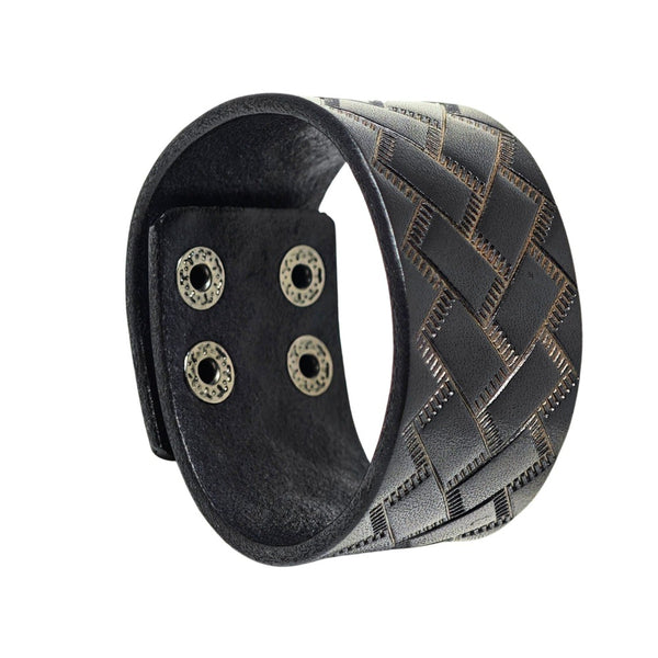 BRAIDX VALOR - BLACK- 40mm Black Genuine Leather Adjustable Bracelet for Men & Boys (9 inch)