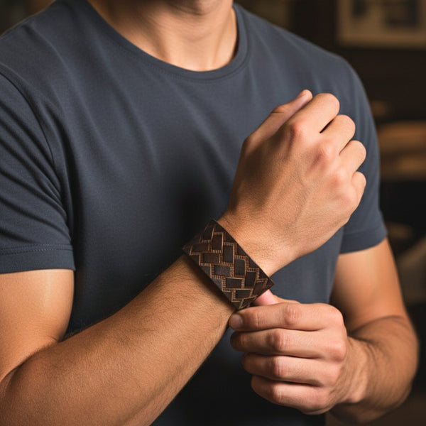 BRAIDX VALOR - BROWN  - 40mm Brown Genuine Leather Adjustable  Bracelet for Men & Boys (9 inch)