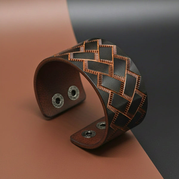 BRAIDX VALOR - BROWN  - 40mm Brown Genuine Leather Adjustable  Bracelet for Men & Boys (9 inch)