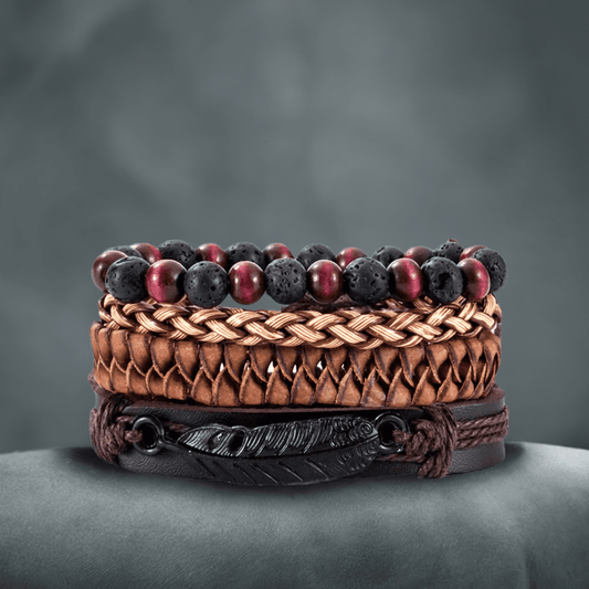 THE MEN THING Leather Bracelet BRAVEHEART CUFF - 4 colors Genuine Braided Leather Bracelet Set for Men & Boys (8 inch)