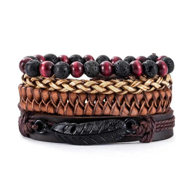 BRAVEHEART CUFF - 4 colors Genuine Braided Leather Bracelet Set for Men & Boys (8 inch)