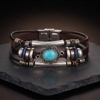 THE MEN THING Leather Bracelet BRONZE KNIGHT - Genuine Braided Leather Bracelet Set for Men & Boys (8 inch)