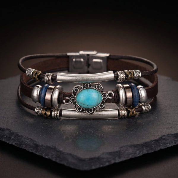 BRONZE KNIGHT - Genuine Braided Leather Bracelet Set for Men & Boys (8 inch)