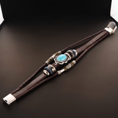 THE MEN THING Leather Bracelet BRONZE KNIGHT - Genuine Braided Leather Bracelet Set for Men & Boys (8 inch)