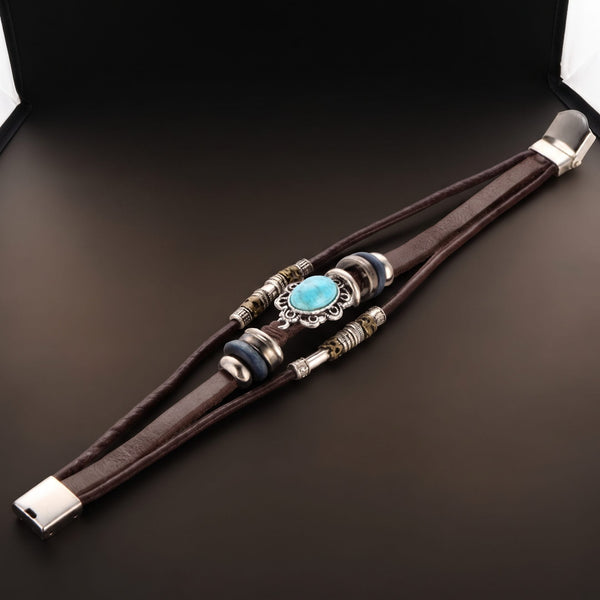 BRONZE KNIGHT - Genuine Braided Leather Bracelet Set for Men & Boys (8 inch)