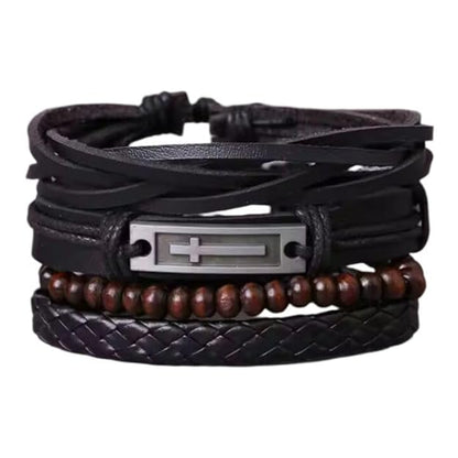 THE MEN THING Leather Bracelet BROTHERHOOD CUFF Set of 4 Genuine Braided Leather Adjustable Bracelets for Men & Boys – 8 Inch