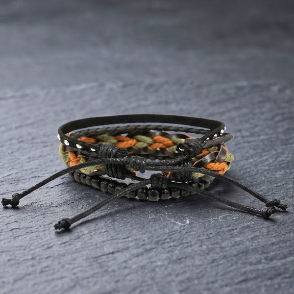CAMO RIDGE - 3Pcs Genuine Leather Adjustable Bracelets Set for Men & Boys