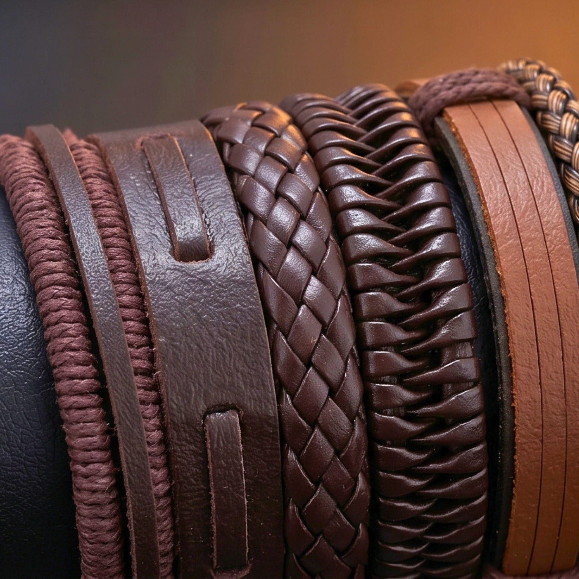THE MEN THING Leather Bracelet CANYON LOOP - 6 Pcs Genuine Leather Adjustable Bracelet for Men & Boys