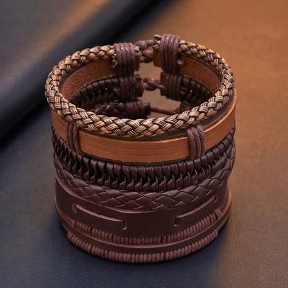 THE MEN THING Leather Bracelet CANYON LOOP - 6 Pcs Genuine Leather Adjustable Bracelet for Men & Boys