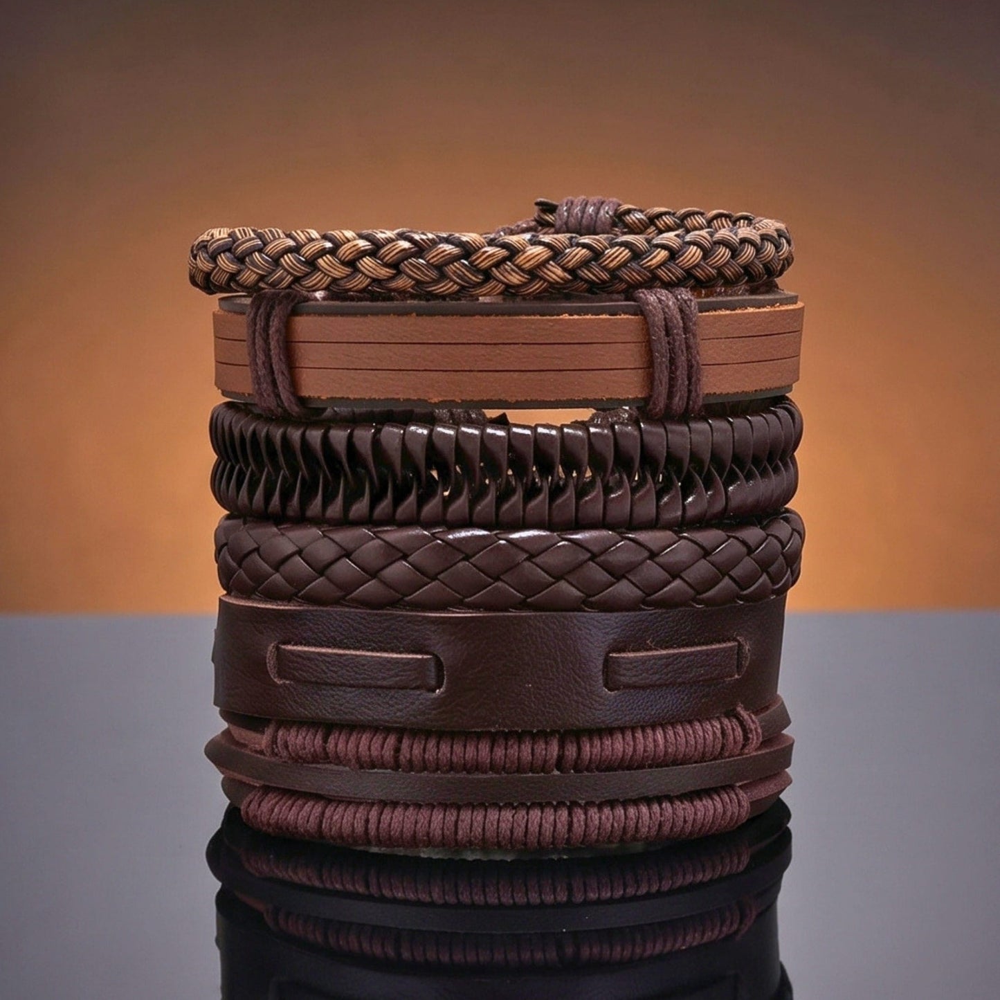 THE MEN THING Leather Bracelet CANYON LOOP - 6 Pcs Genuine Leather Adjustable Bracelet for Men & Boys