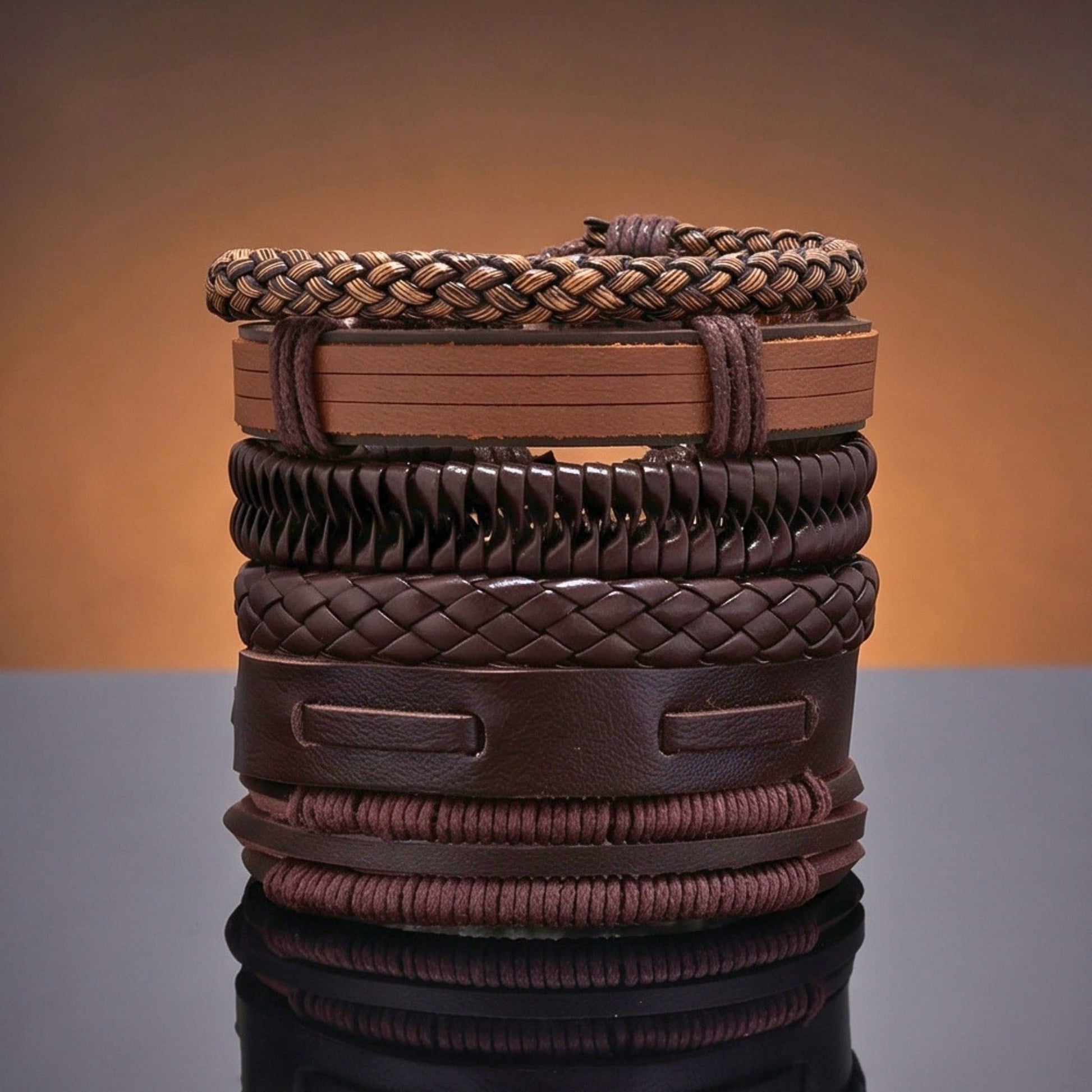 THE MEN THING Leather Bracelet CANYON LOOP - 6 Pcs Genuine Leather Adjustable Bracelet for Men & Boys
