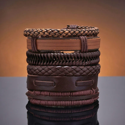 THE MEN THING Leather Bracelet CANYON LOOP - 6 Pcs Genuine Leather Adjustable Bracelet for Men & Boys