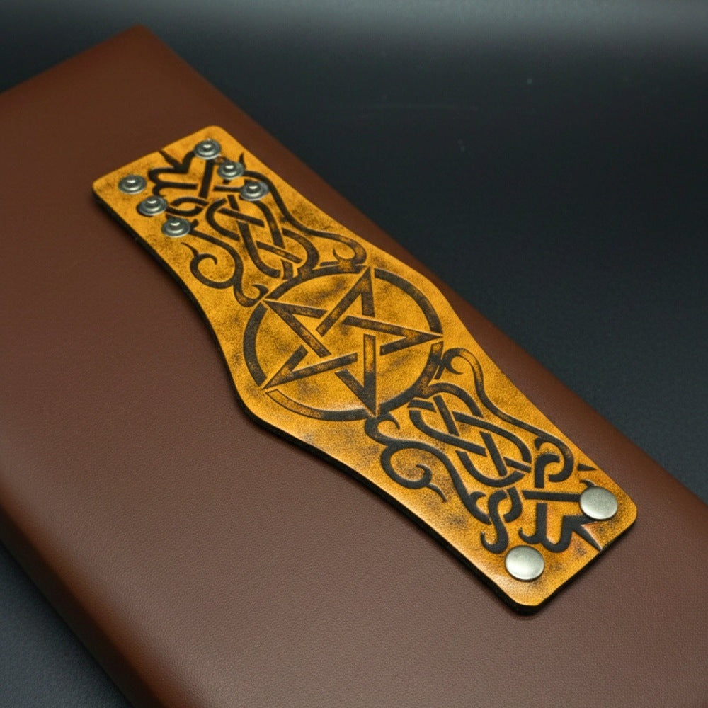 THE MEN THING Leather Bracelet CELTIC STAR - 50.7mm Brown Genuine Leather Adjustable Bracelet for Men & Boys (9.5 inch)